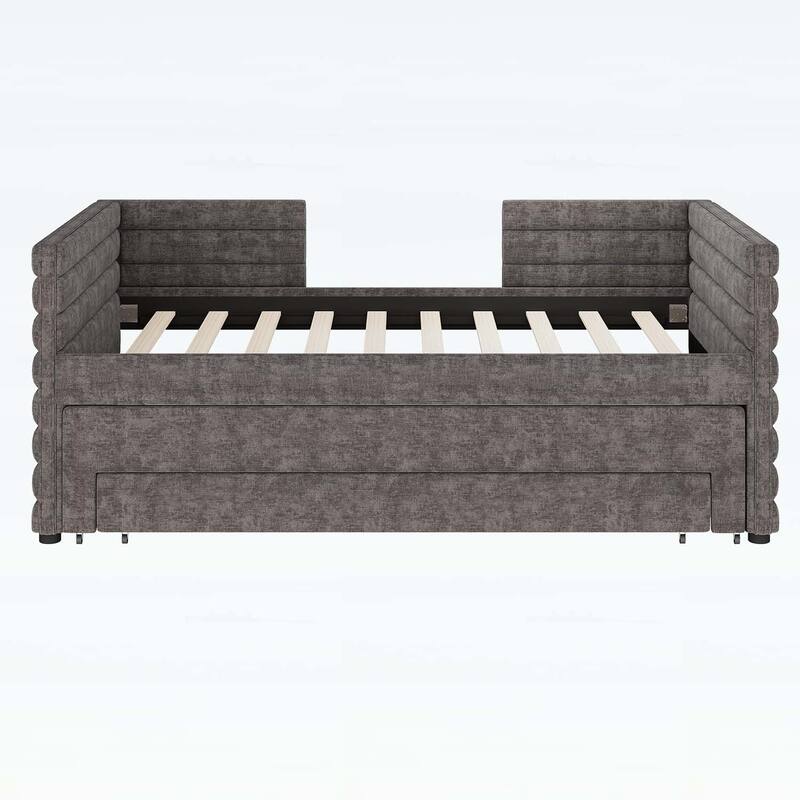 Upholstered Daybed with Trundle and 3 Storage Drawers,for Guest Room,Living Room