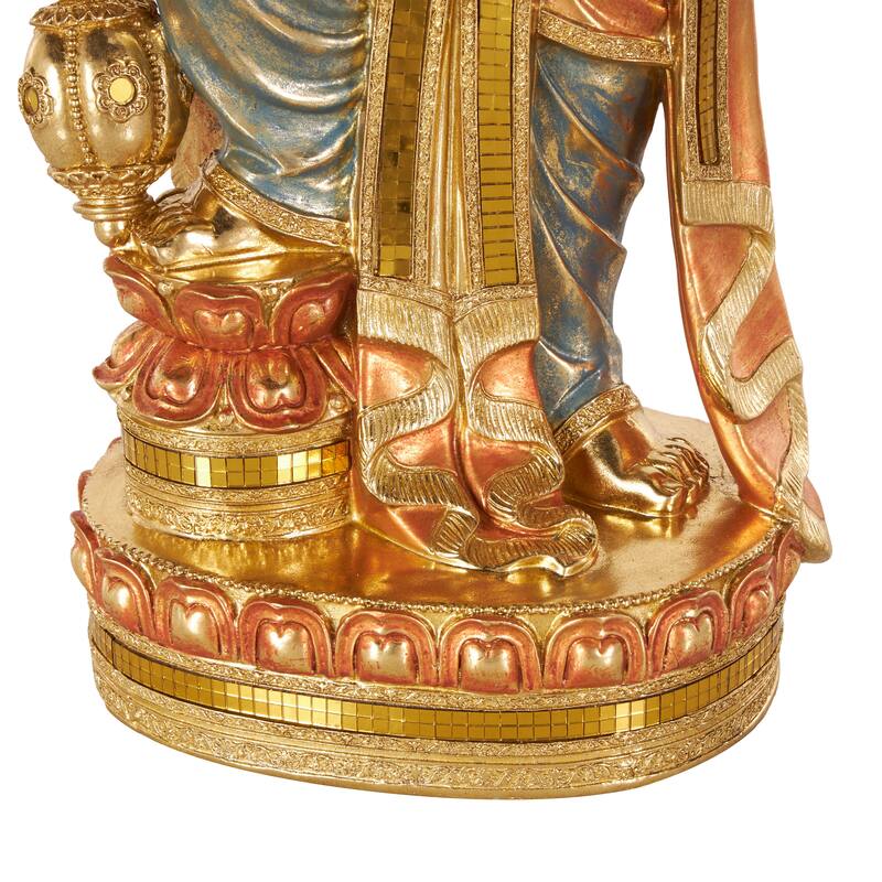 Gold Resin Ganesh Decorative Sculpture with Green, Blue, and Red Accents