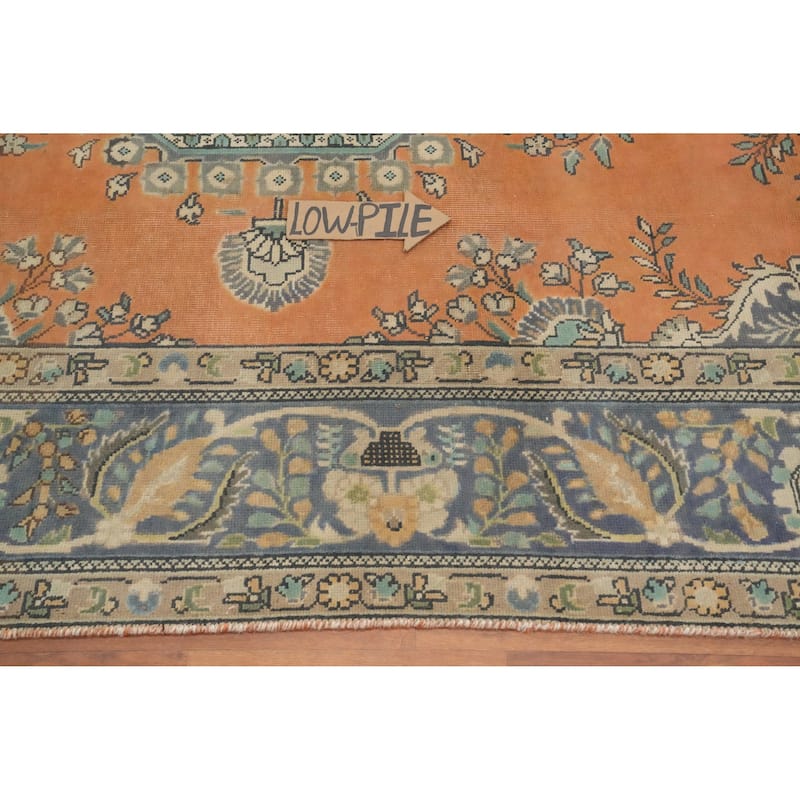 Hand Knotted Oriental 100% Wool Carpet Traditional Floral Oranges & Rust Tabriz Area Rug - 10' 3'' X 7' 0''