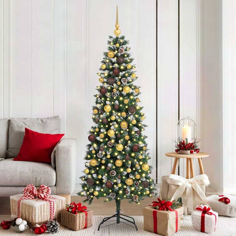vidaXL Artificial Christmas Tree with 150 LEDs Green 55 x 55 x 120 cm - 55x 55 x 120 - Green with LEDs & gold bronze balls (2)