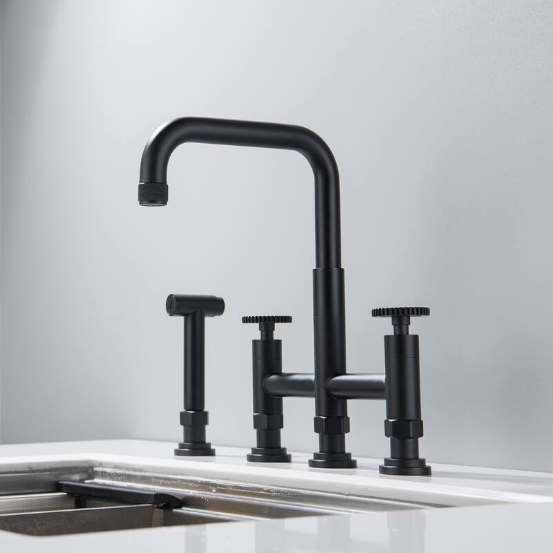 Bridge Double Handles Kitchen Faucet With Side Spray