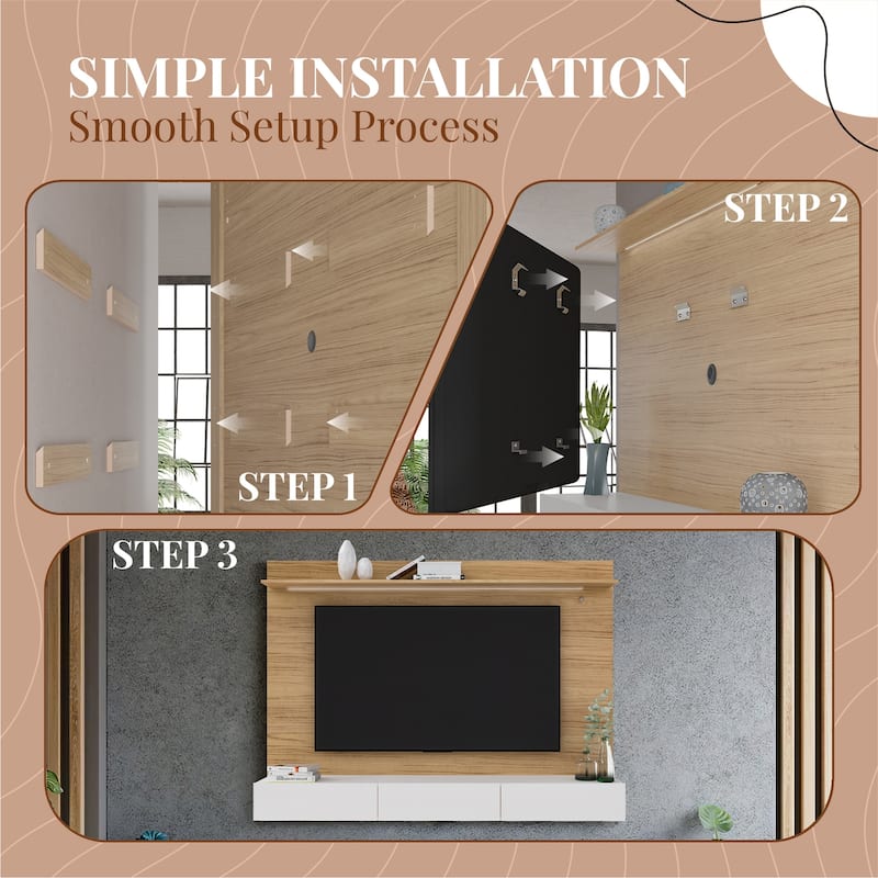 Modern Wall-Mounted Entertainment Center - Floating TV Panel for Up to 70-Inch TVs, Freestanding Design