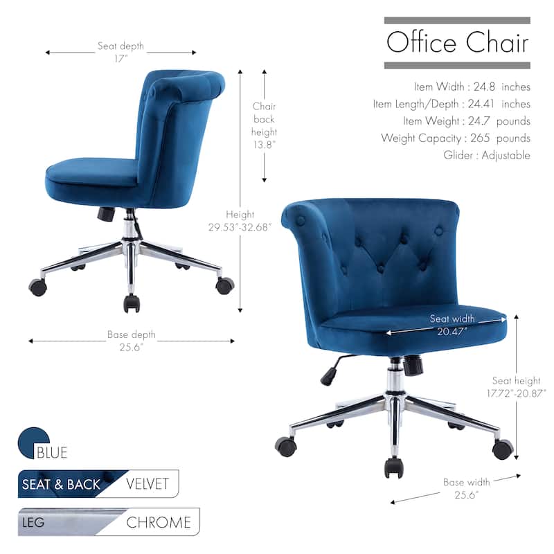 Porthos Home Quoba Tufted Velvet Office Chair, Castors and Footers Both Included