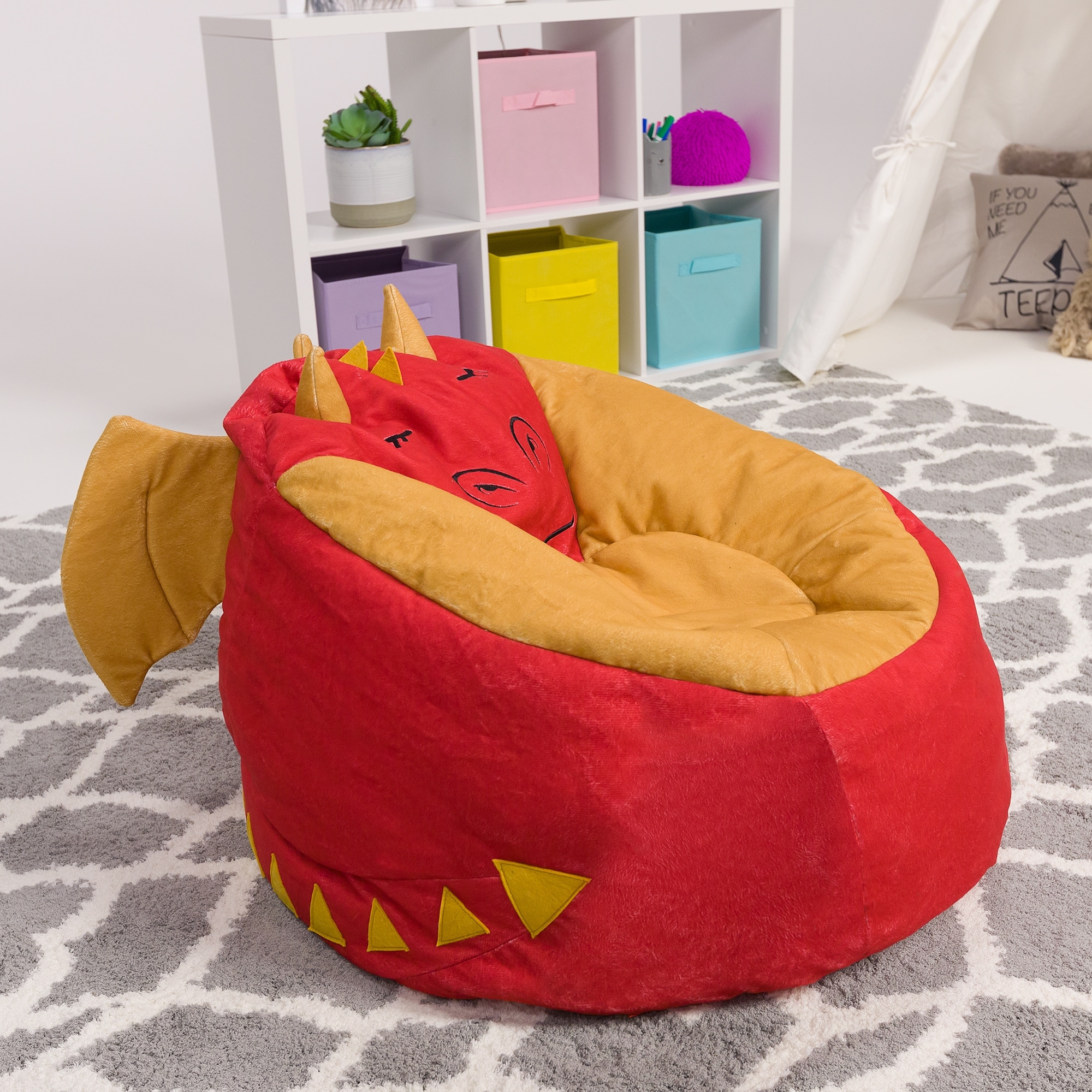 Red pinnacleT1 Baby Cartoon Animal Plush Sofa Seat Soft Bean Bag Chair Seat Cartoon Kids Chair for Christmas/Childrens Day Gift 