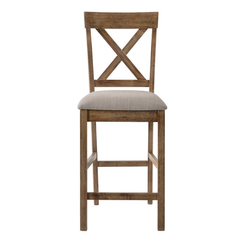 Tan and Weathered Oak Counter Height Stools with Cross Back (Set of 2)