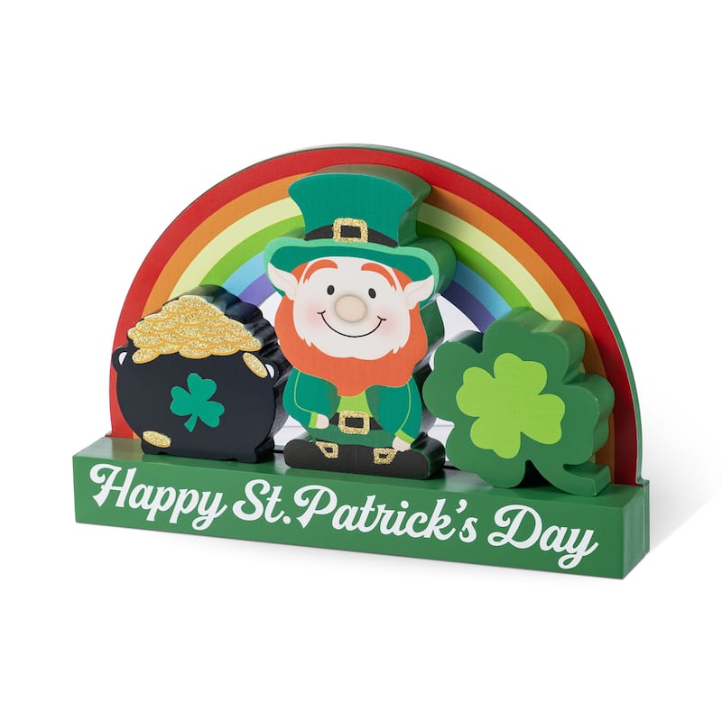 Glitzhome 12"L Set of 4 St. Patrick's Wooden Table Block