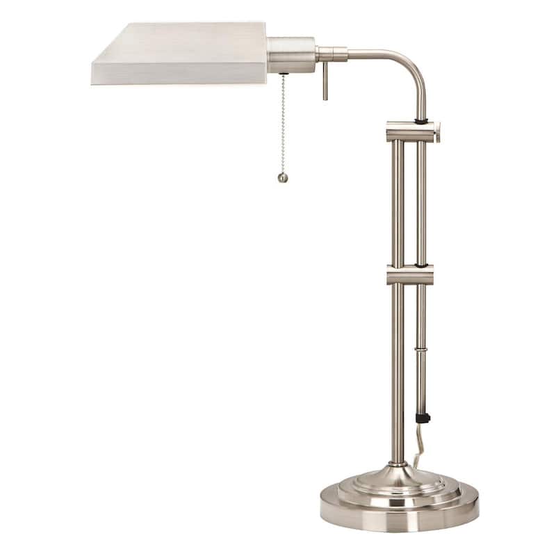 Metal Pull Chain Table Lamp with Rectangle Shade Dimmable Adjustable - 16” x 7” x 26” (D x W x H) - Nickel
