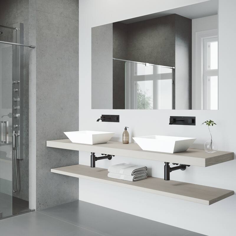 VIGO Vinca 18"L x 14"W MatteStone Vessel Sink and Titus Wall Mount Faucet Set