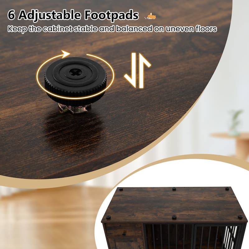 Gymax 47 5''Dog Crate End Table w/ Hidden Bowls & Storage