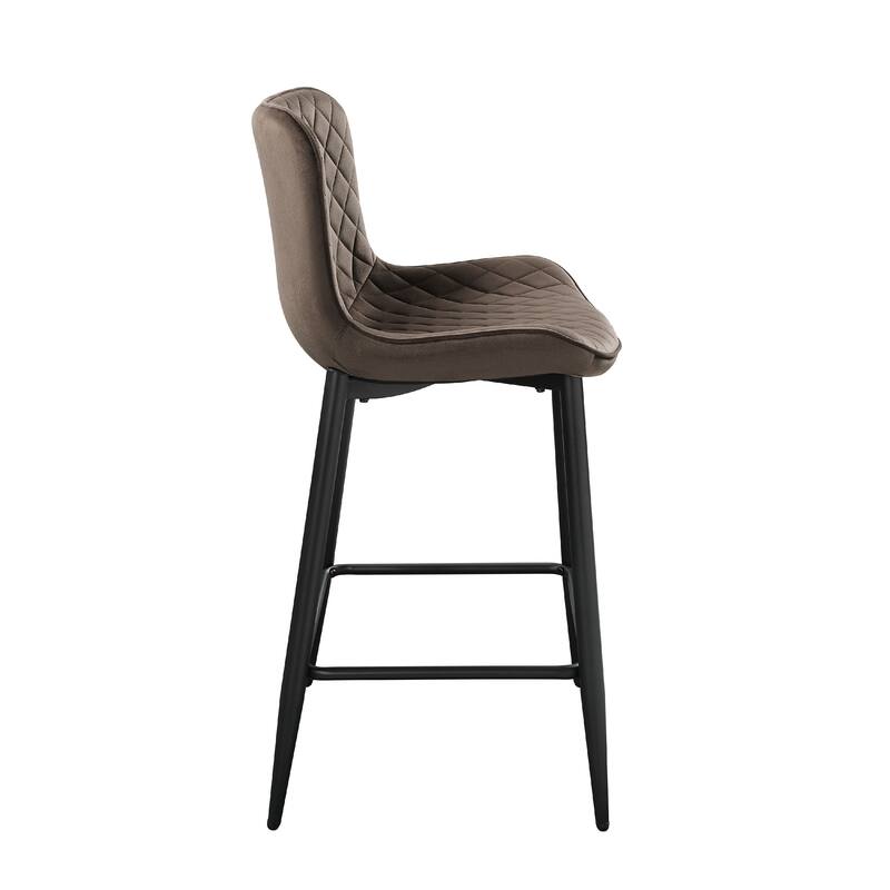 Aniya Counter Stool Chair Set of 2, Black Metal Legs, Brown Velvet