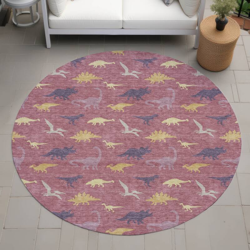 Machine Washable Indoor/ Outdoor Modern Dinosaur Chantille Rug - Mauve - 8' x 8'