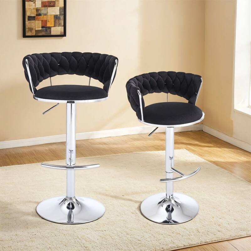 Set of 2 Bar Stools,with Chrome Footrest and Base Swivel Height Adjustable Mechanical Lifting Velvet Chrome Leg Simple Bar Stool