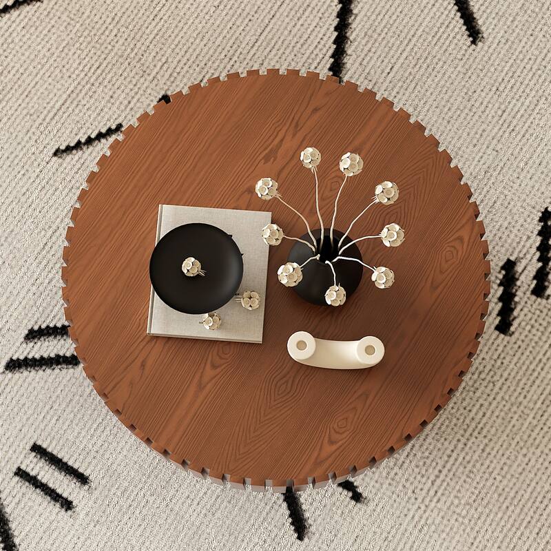 Modern Round Coffee Table Stylish Coffee Table Olive Shaped Coffee Table with Handmade Relief and Base, for Living Room