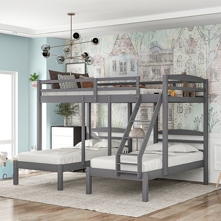 Pine Wood Full over Twin & Twin Bunk Bed with Triple Sleeping Space