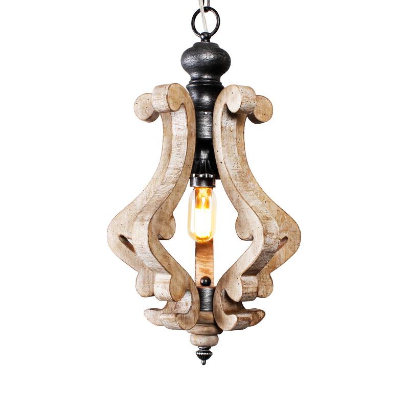 Cusp Barn Farmhouse Light Fixtures Chandelier 1-Light Rustic Wood Pendant Light with Adjustable Chain for Kitchen Island