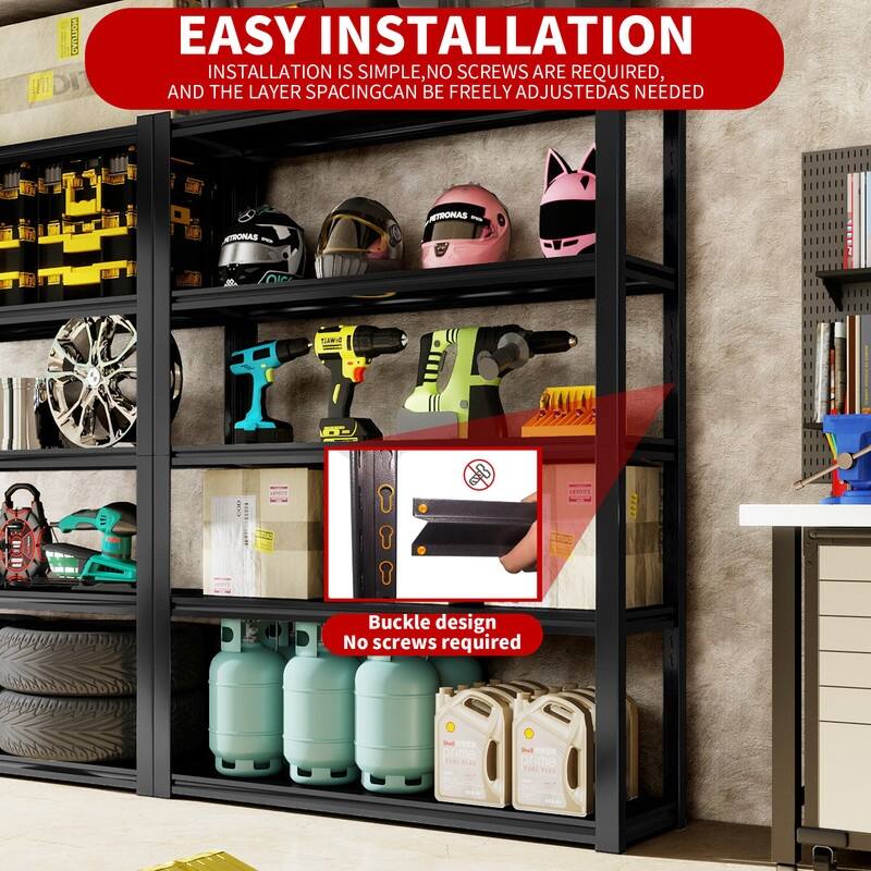 5-Tier Adjustable Heavy Duty Metal Storage Shelves, Black, 72"H