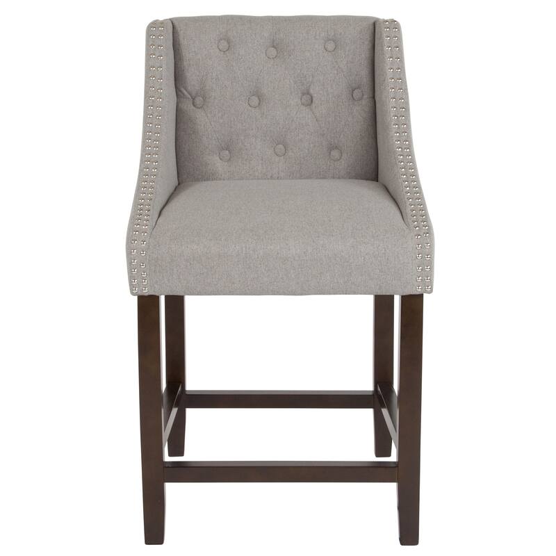 Transitional Tufted Upholstered/Walnut Finish Counter Stool (Set of 2)