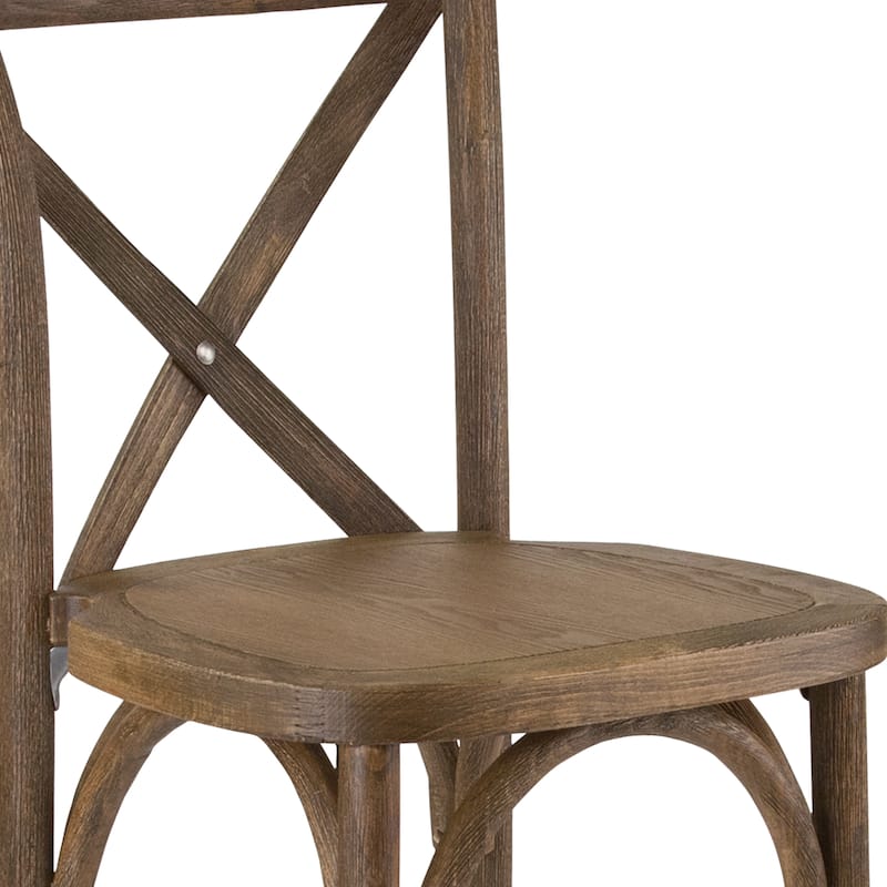 350lb. Rated Dark Antique Wood Cross Back Stackable Barstool - 13.75"D x 13" - 17.5"W x 43"H