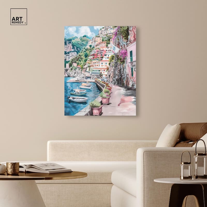 Lush Coastal Villa Entrance Canvas by Art Remedy, Gallery Wrapped