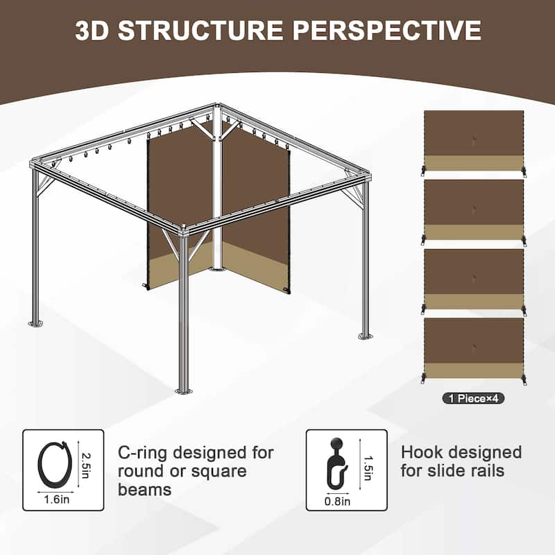 Aoodor Gazebo Curtain Replacement-Universal 4-Panel Sidewalls 10'x12', Curtain Only
