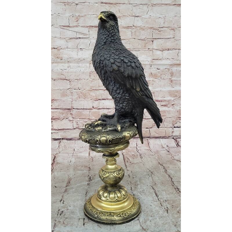 Hot Cast Bronze Eagle On Golden Pedestal Signed Original Wildlife Birds Art By Milo