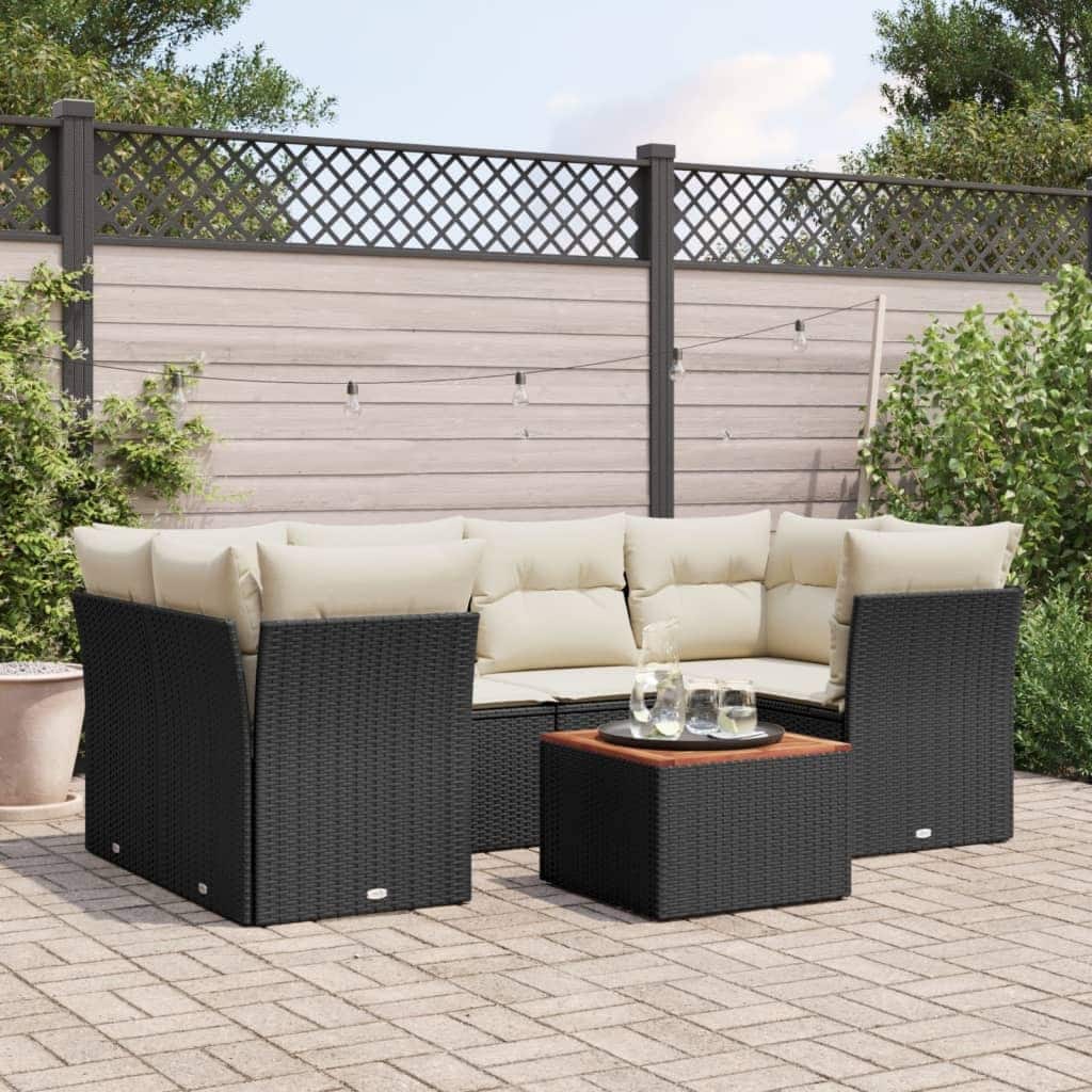 vidaXL Patio Sofa Set with Cushions Outdoor Furniture 7 Piece Poly Rattan - 21.7 x 21.7 x 14.6
