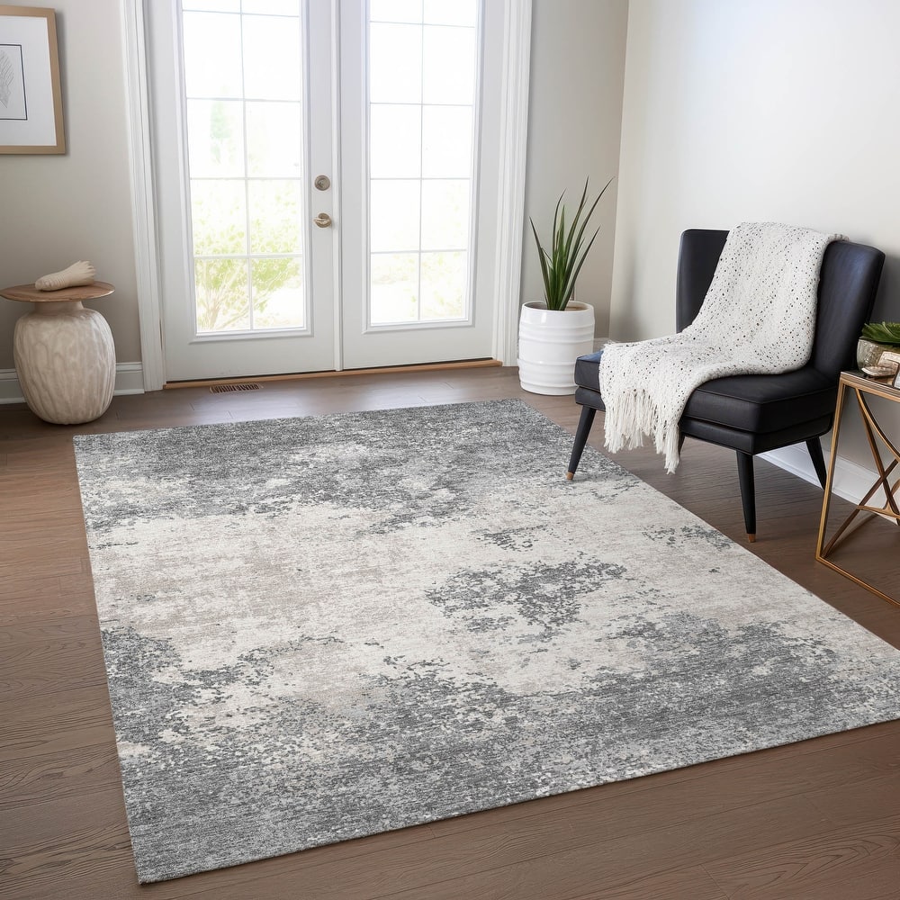 Machine Washable Indoor/ Outdoor Abstract Pixels Chantille Rug