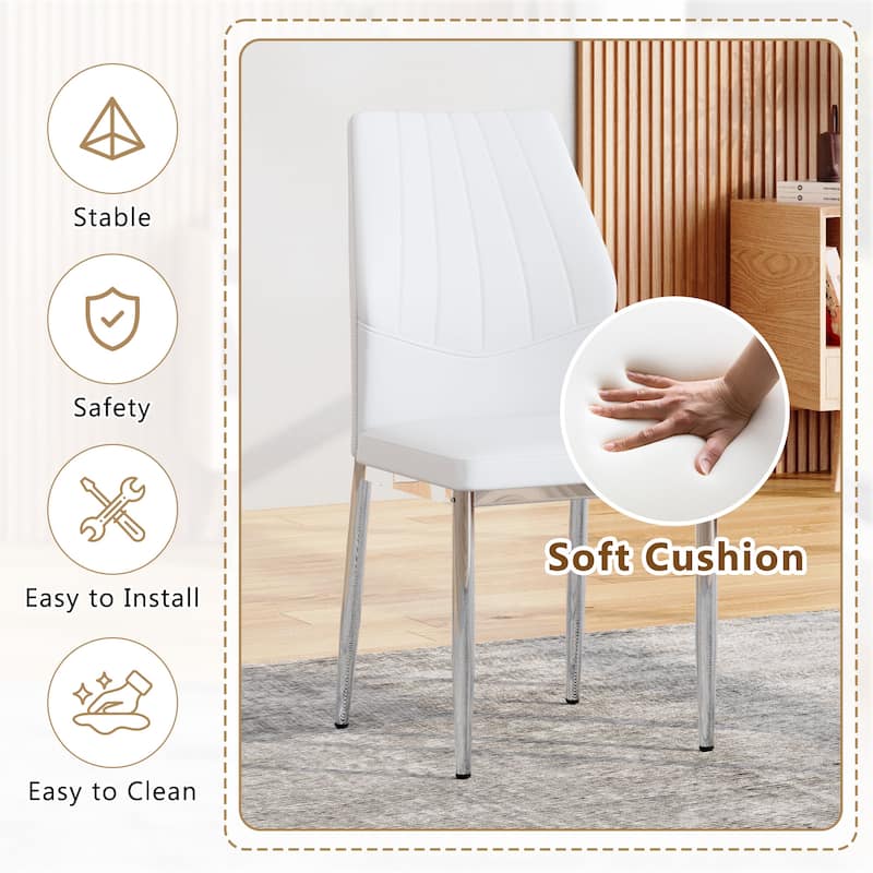 White Silver Side Chair Reception Chair Meeting Room Chair Set of 4 Kitchen Chair Lounge Chair with Metal Legs