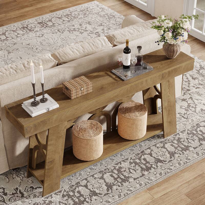 63" Console Table with Arched Legs, 2-Tier Farmhouse Entryway Table