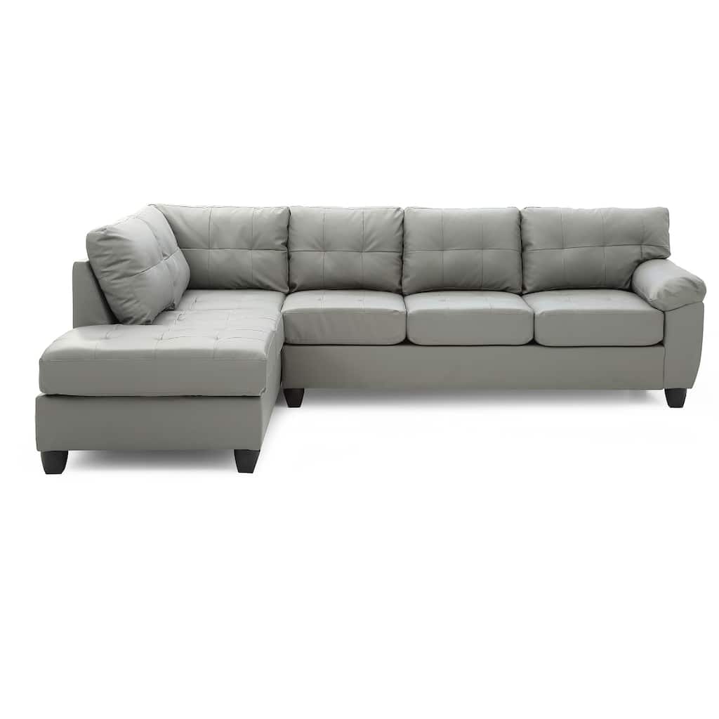 Tufted Reversible Faux Leather L-Shape Sectional Sofa - 111" - Gray