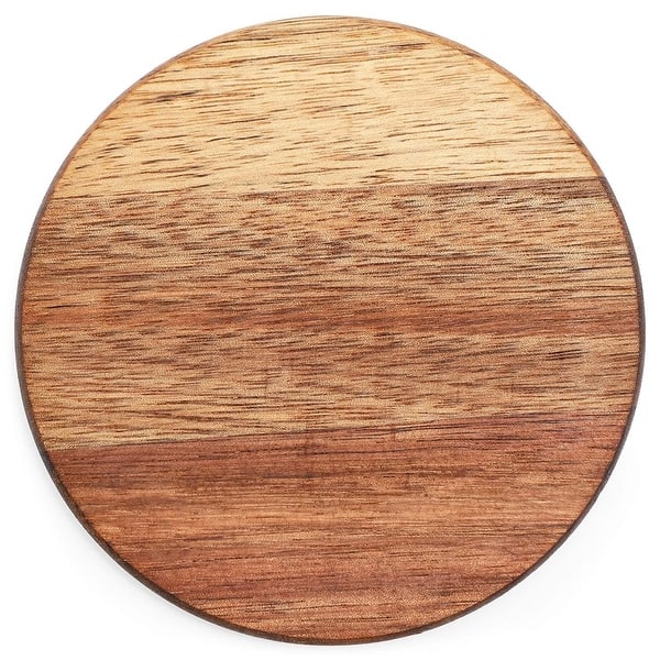Olive Wood Table Coasters with Unique Round Holder - Set of 6 - Handmade  Wooden Cabin Decor Coaster Set for Home