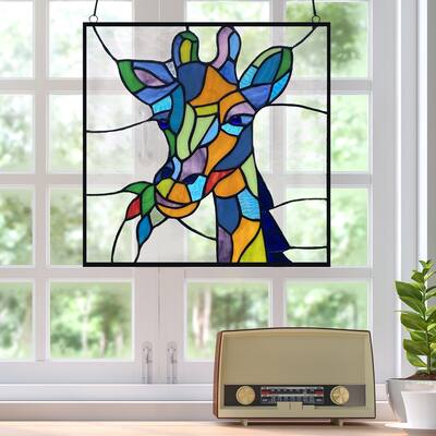 River of Goods River of Goods 12-Inch Charlie the Gentle Giraffe Stained Glass Window Panel - 12" x 0.25" x 12"