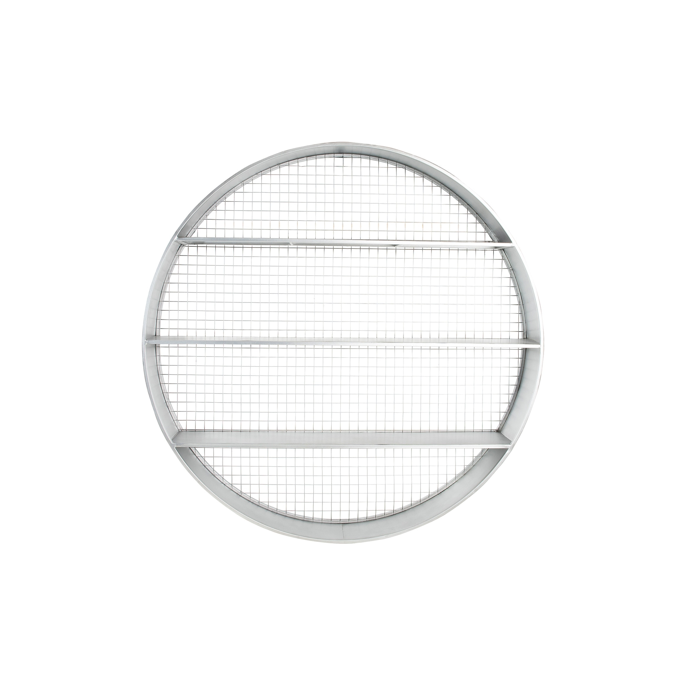 Round Metal Wall Décor with 4 Shelves and Wire Back