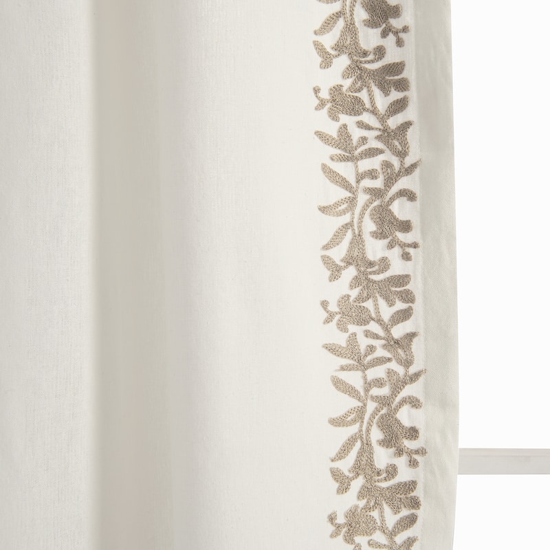Lush Decor Luxury Modern Flower Linen Like Embroidery Border Window Curtain Panel Single