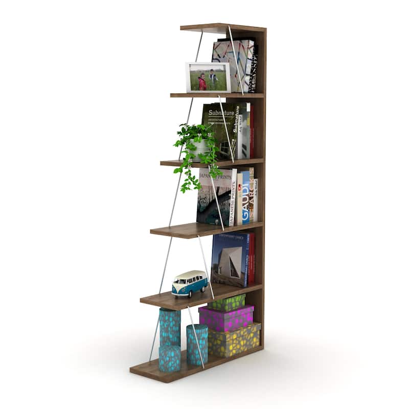 Furnish Home Store Modern 5 Tier Ladder Bookshelf Organizers, Narrow Bookshelf for Small Spaces Office Furniture Bookcase