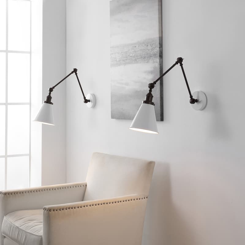 Rover 7" Adjustable Arm Metal LED Wall Sconce by JONATHAN Y - White/Oil Rubbed Bronze - 2