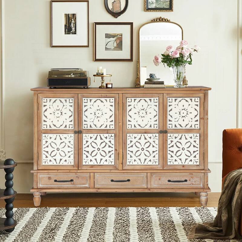 Charming Natural Wood Cabinet with Multiple Compartments - Natural Wood