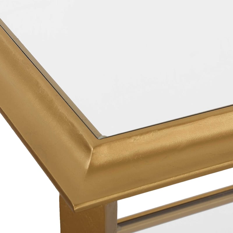 Strick & Bolton Gold Leaf Tempered Glass Square End Table