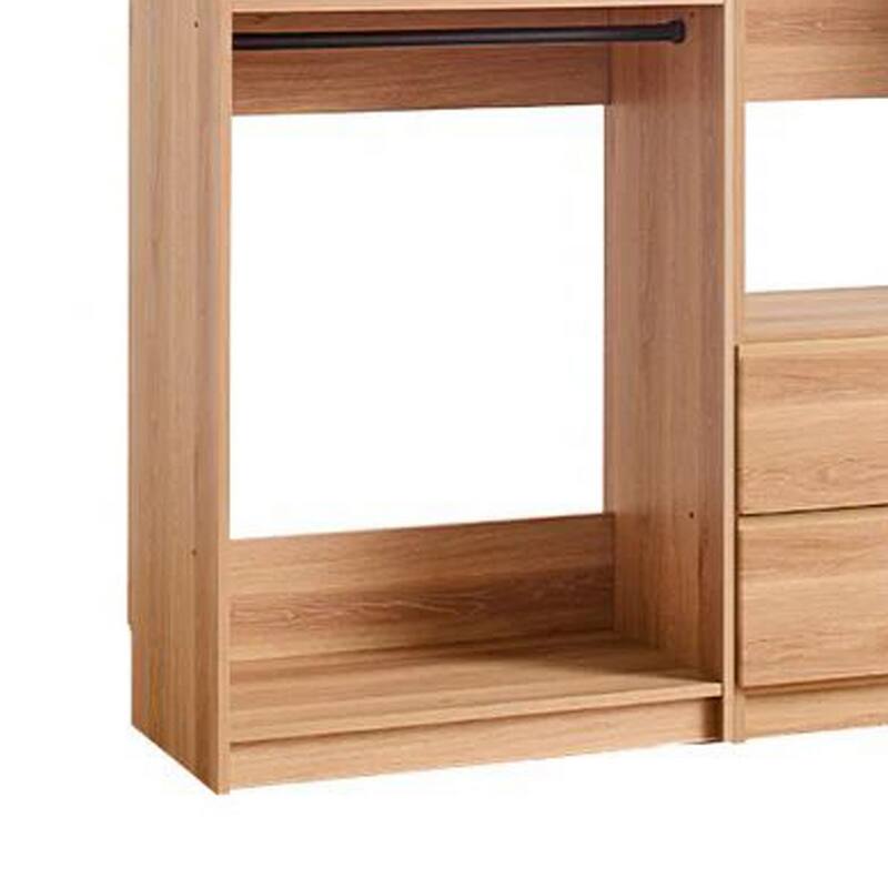 Dee Modular Closet System, 5 Floating Shelves, 2 Drawers, Oak Brown Wood