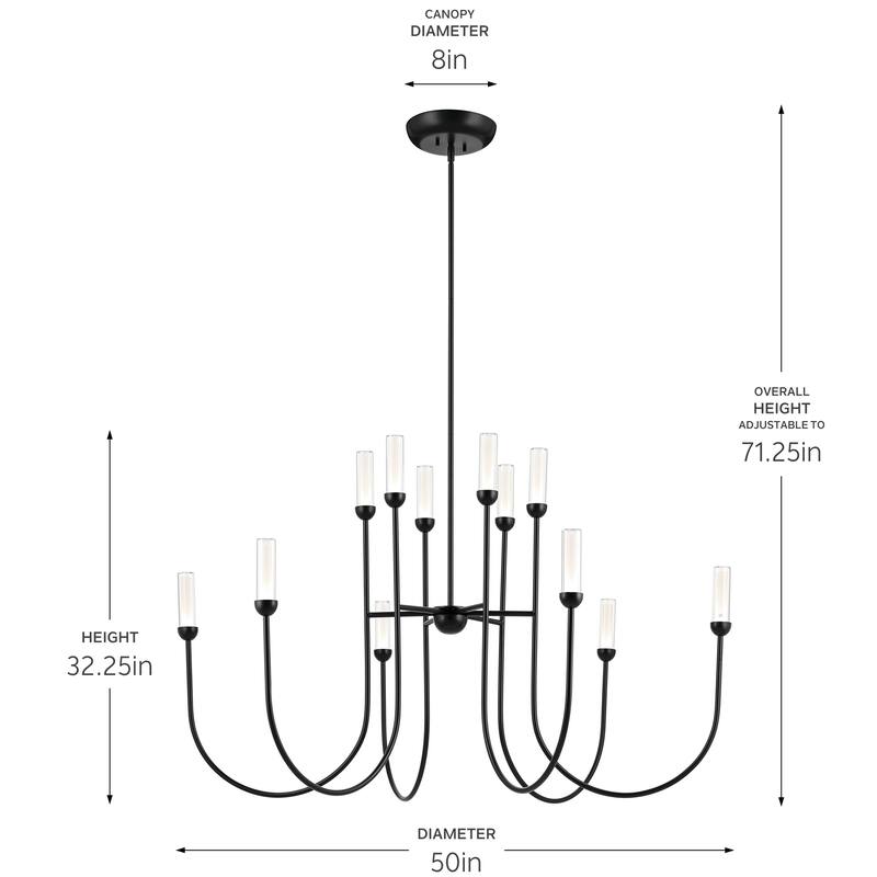 Moraine 50 Inch LED 12 Light 2-Tier Chandelier in Black