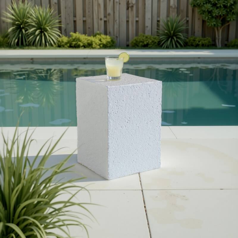 Grover Outdoor Faux Stone Pedestal Side Table