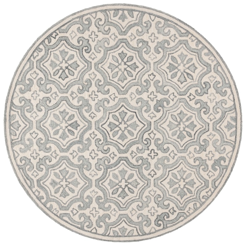 Lauren Ralph Lauren Handmade Elfur Contemporary Wool Rug - 7' Round - Grey/Ivory