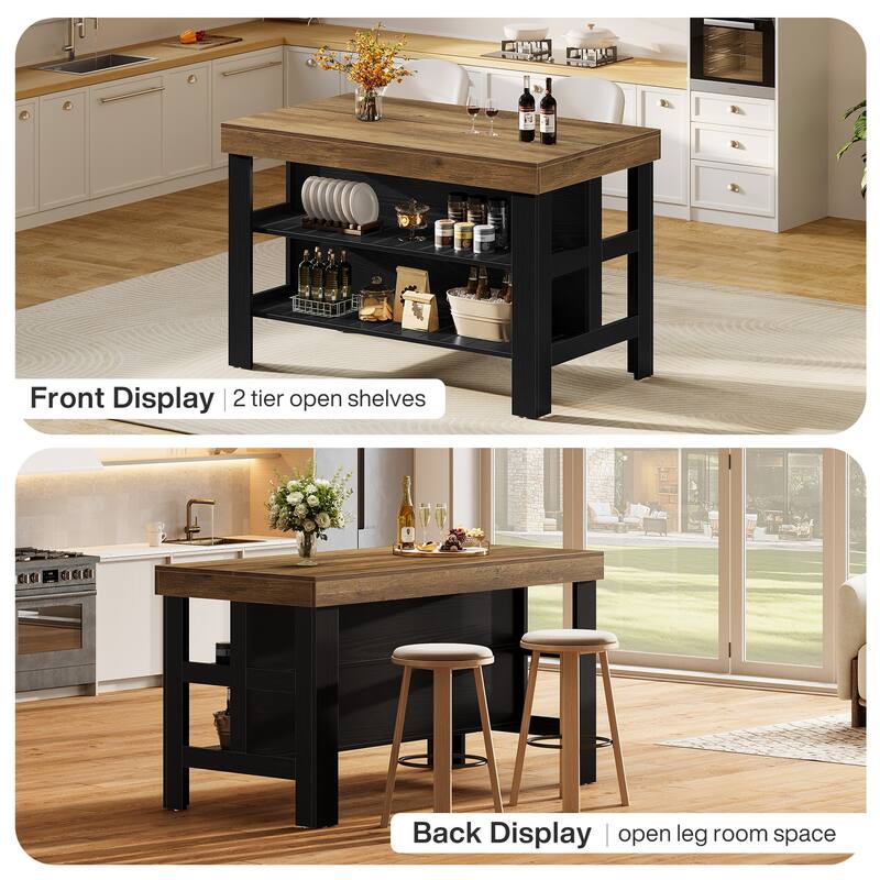 55.1-Inch Kitchen Island with Seating and Storage Shelves