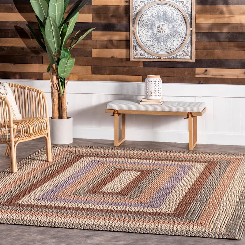 Nuloom Gwyneth Braided Borders Indoor/Outdoor Area Rug - 5' x 8' - Taupe