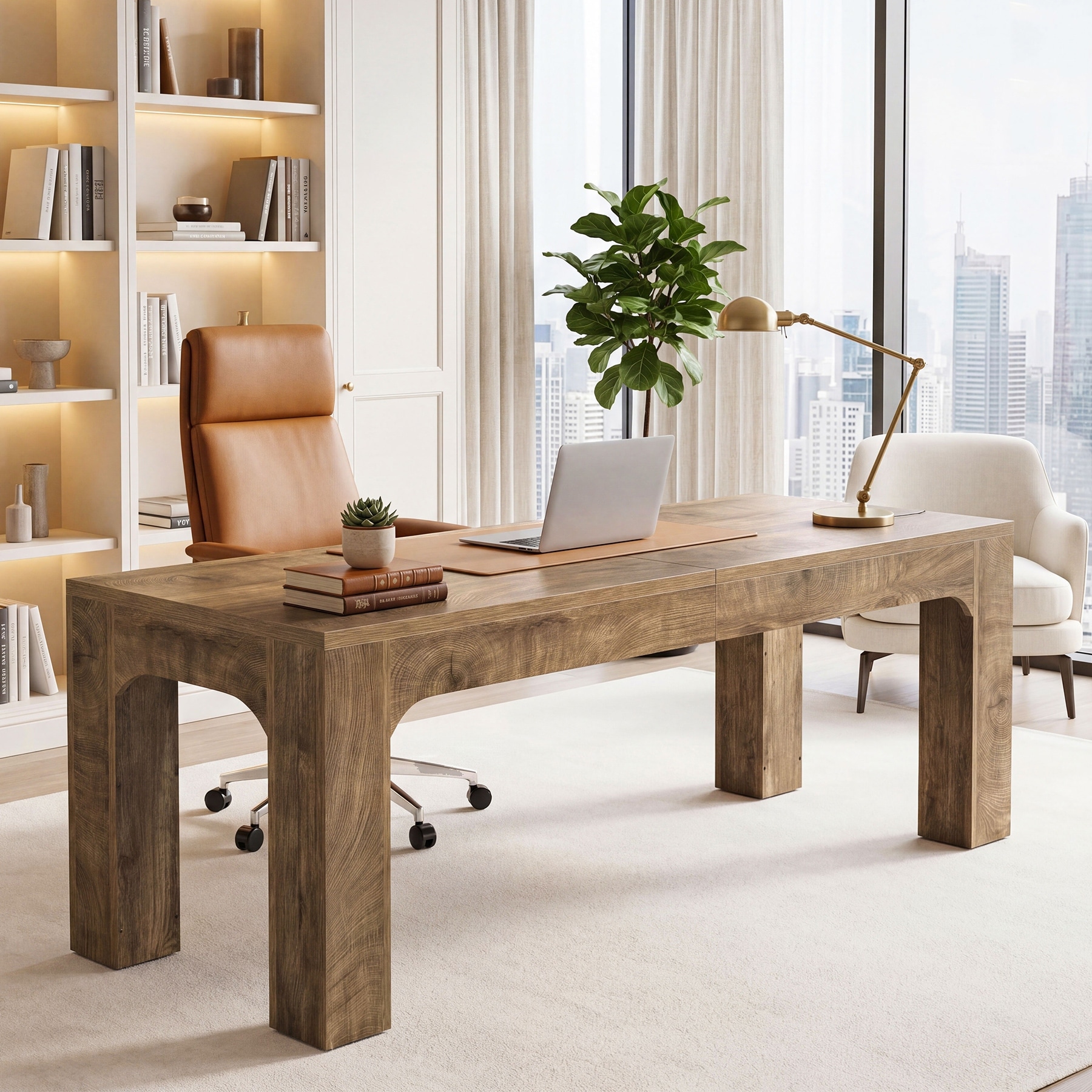70.9" Two Person Computer Desk, Extra Long Farmhouse Office Desk