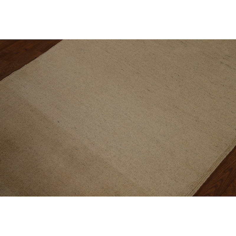 Beige Modern Gabbeh Runner Rug Handmade Wool Carpet - 3'2" x 9'8"