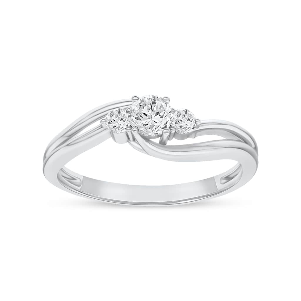 1/4ct TDW Diamond Three stone Anniversary Ring in 10K White Gold for Women