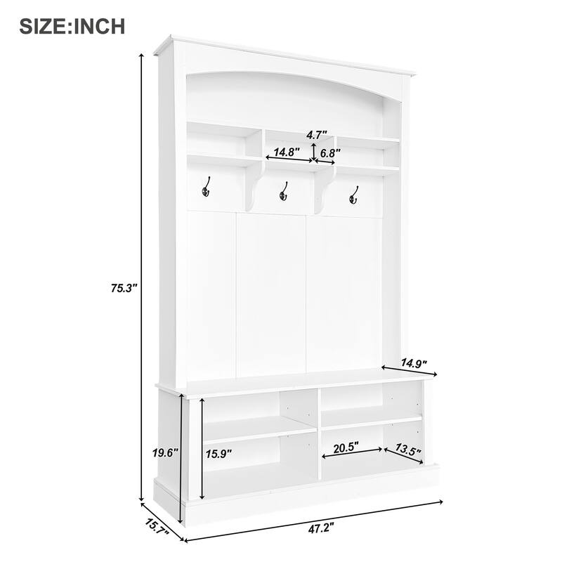 47.2'' Wide Hall Tree with Bench and Shoe Storage