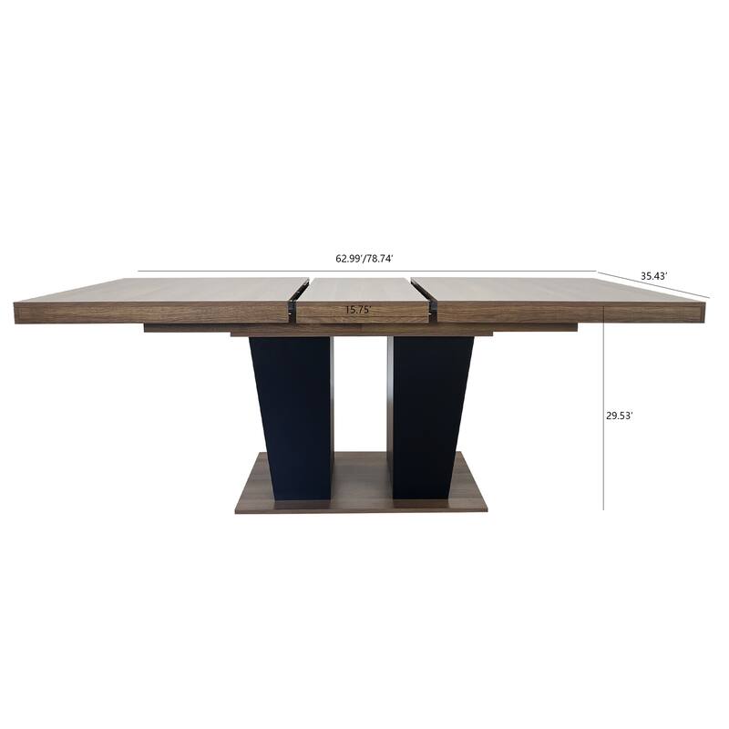 Extendable Dining Room Table, Wooden Kitchen Table with Double Pedestal Base, Large Meeting Table Home Office Table