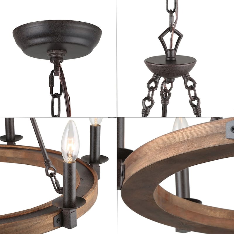 The Gray Barn Farmhouse 6-Light Wagon Wheel Wood Chandelier for Dining Room